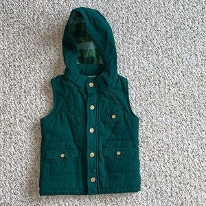 Green Hooded Vest with Wooden Buttons